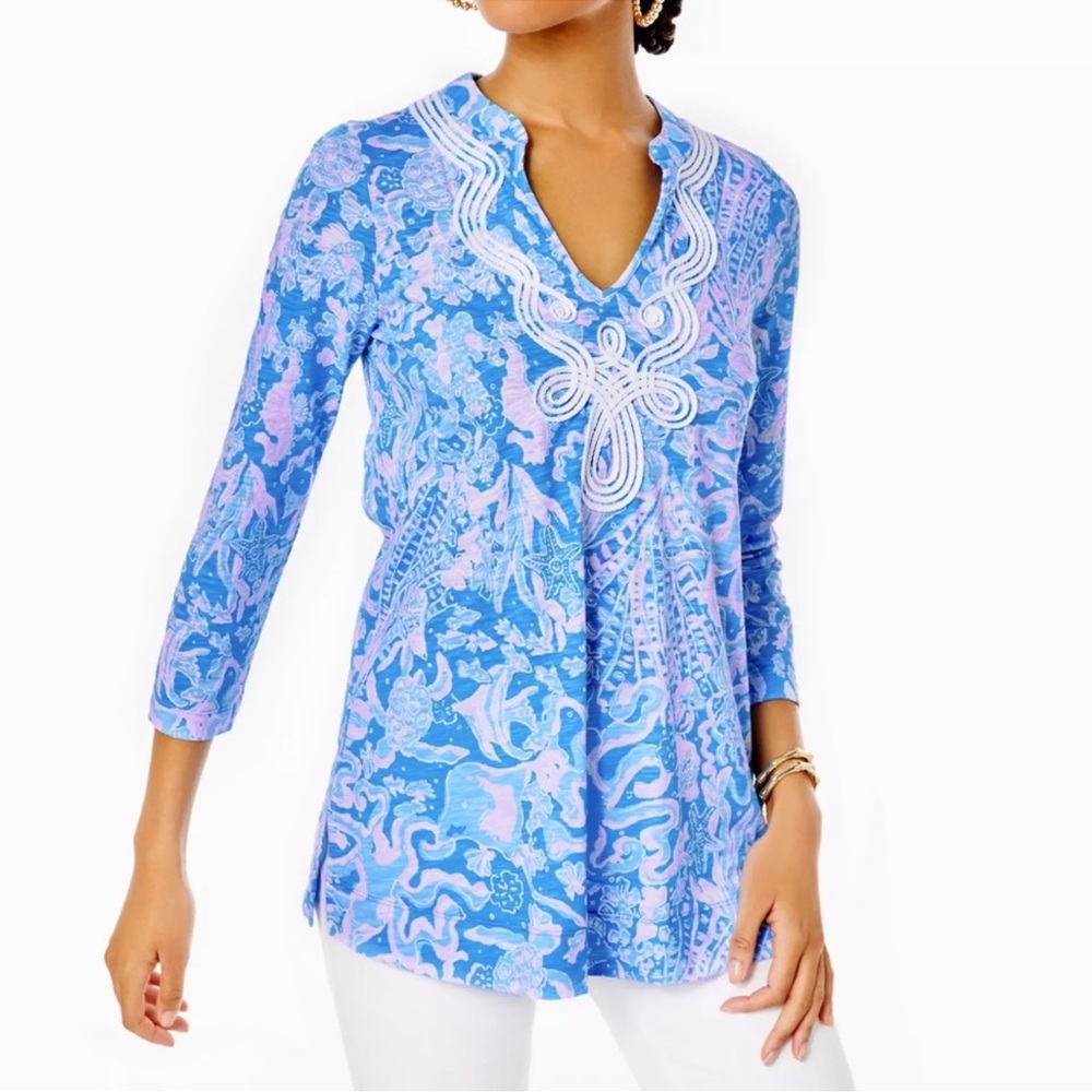 NEW NWT Lilly Pulitzer Kaia Knit Tunic Boca Blue Sea What I Sea XL